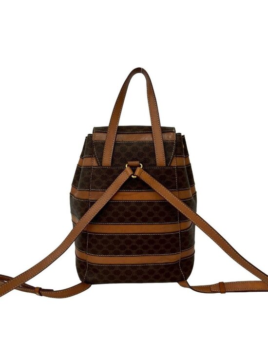 Celine Vintage Macadam Blason Triomphe Pattern Leather Drawstring Backpack Brown main image 8